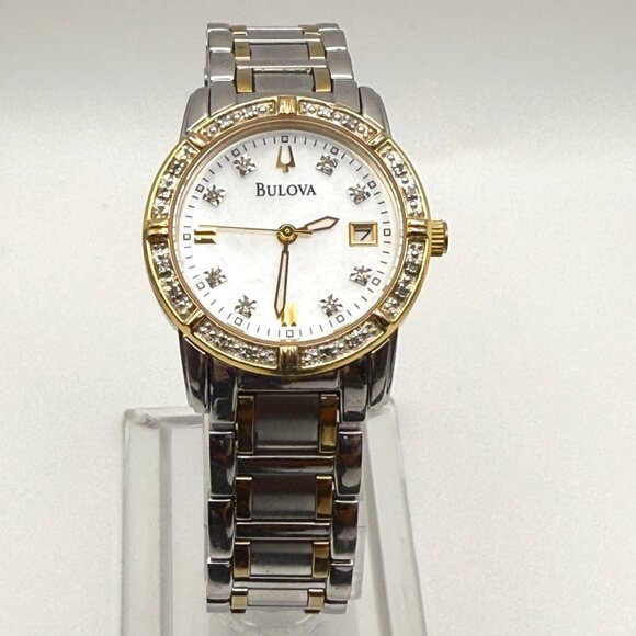 Bulova Ladies Diamond Bezel Mother of Pearl  Two tone Ladies Watch Working - Picture 1 of 9